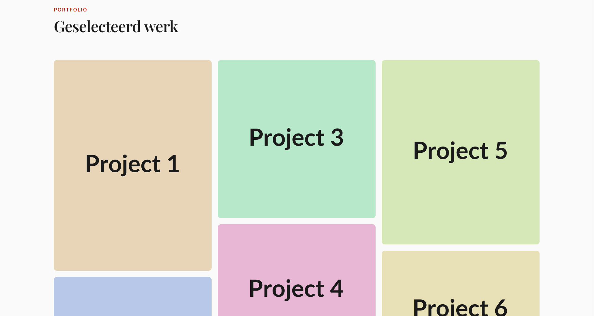 Masonry portfolio met hover-effecten